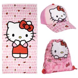 HELLO KITTY комплект шапка и плажна кърпа в сак