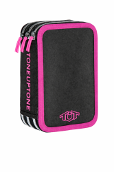 TUT Neon несесер с 3 ципа, ПЪЛЕН, розови кантове