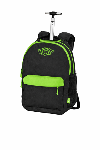 TUT Neon ученическа раница с колела, зелени елементи