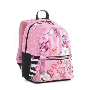 Раница Mitama PLus - Pink Flowers, с брокат + подарък шапка